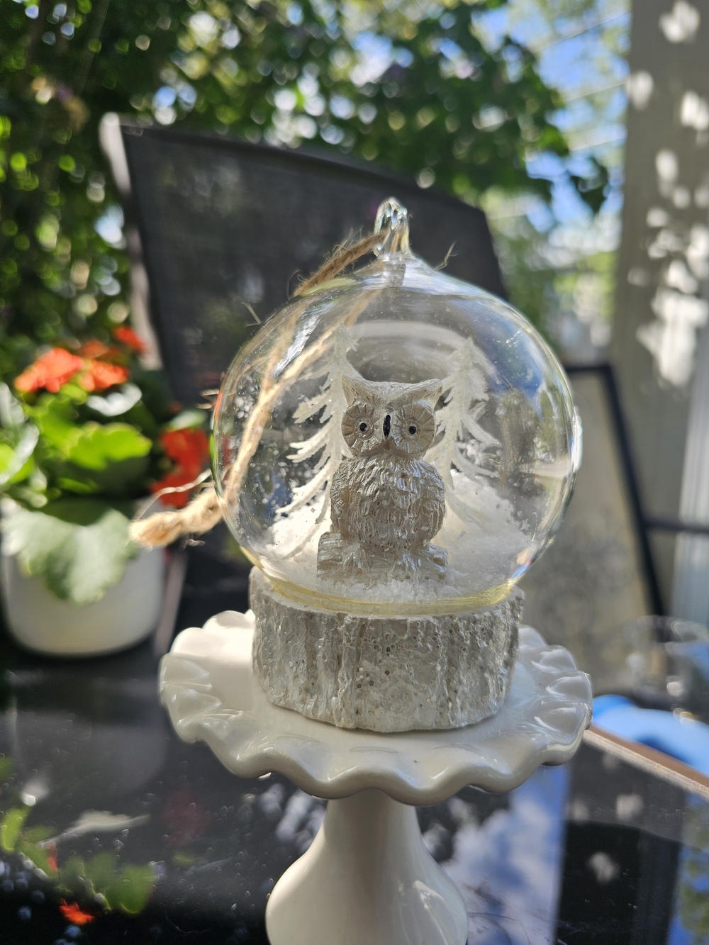 Pottery Barn Light-Up Snowy Owl Cloche Christmas Ornament - Flashing/Steady LED